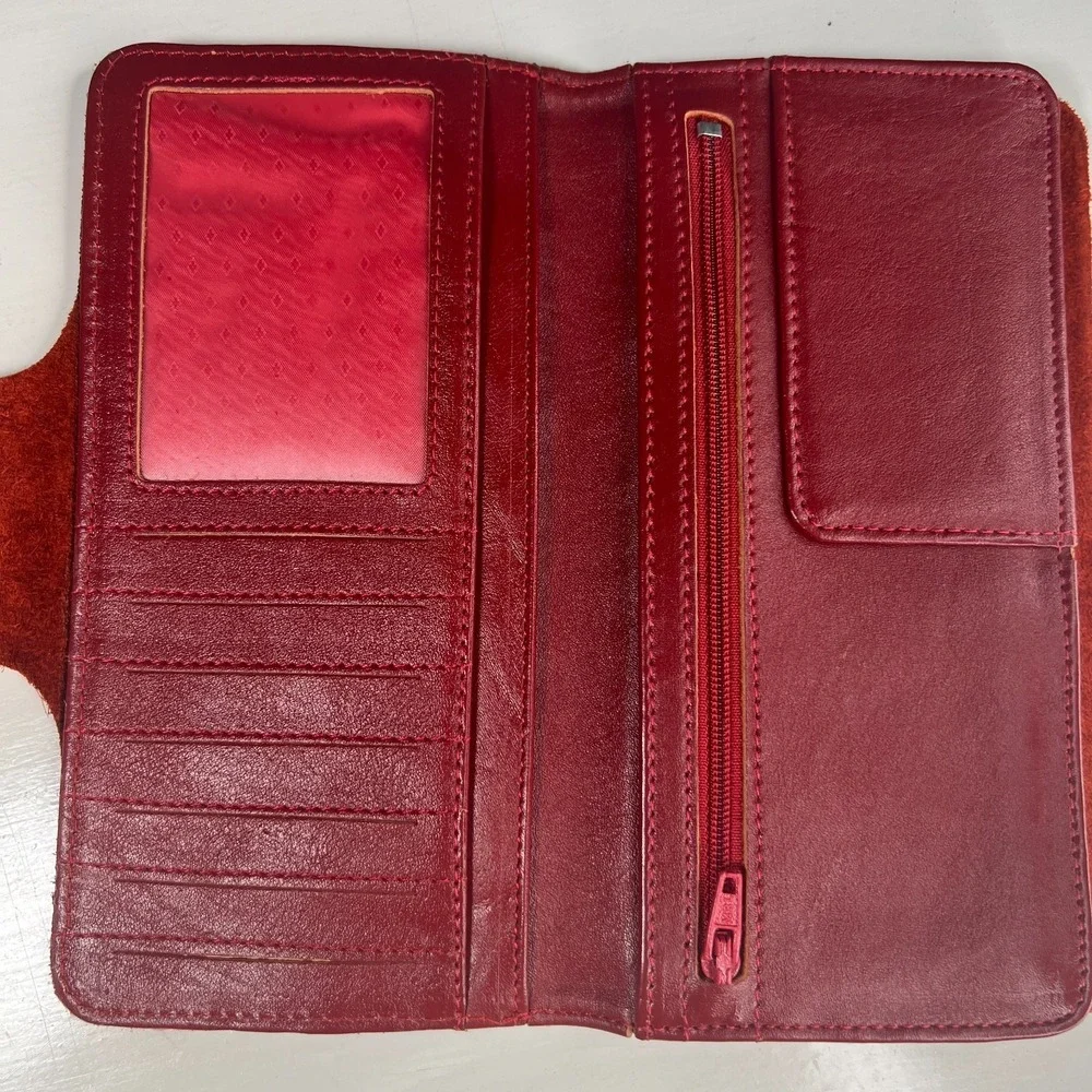 Parine Red Leather Checkbook Wallet Snap Tab Organizer Clutch
